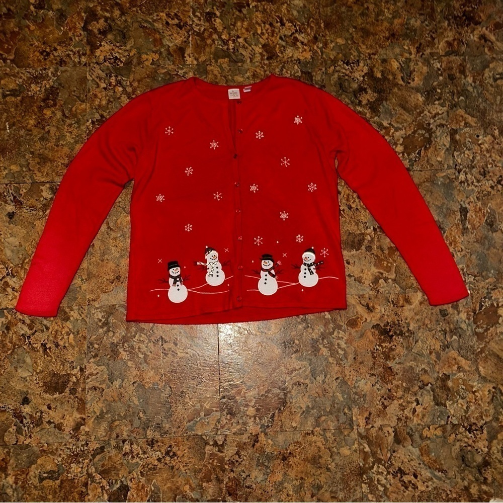 Women’s Red Ugly Christmas Sweater Snowman Snowflake Cardigan Size Large